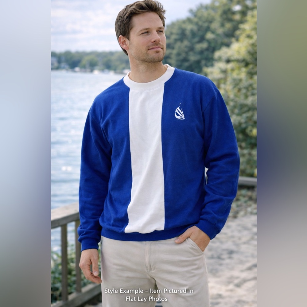 Vintage 90s Nautica Blue White Colorblock Sweatshirt‎ XL Embroidered Sailboat